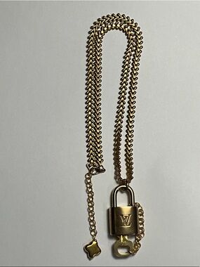 Authentic Louis Vuitton Brass Padlock #312 and Key put on a chain